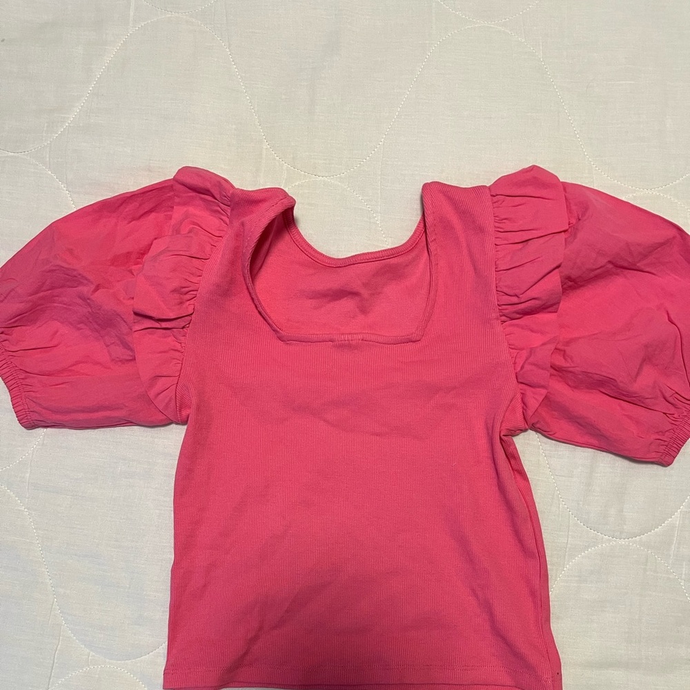 Zara Hot Pink Puff Sleeve Blouse